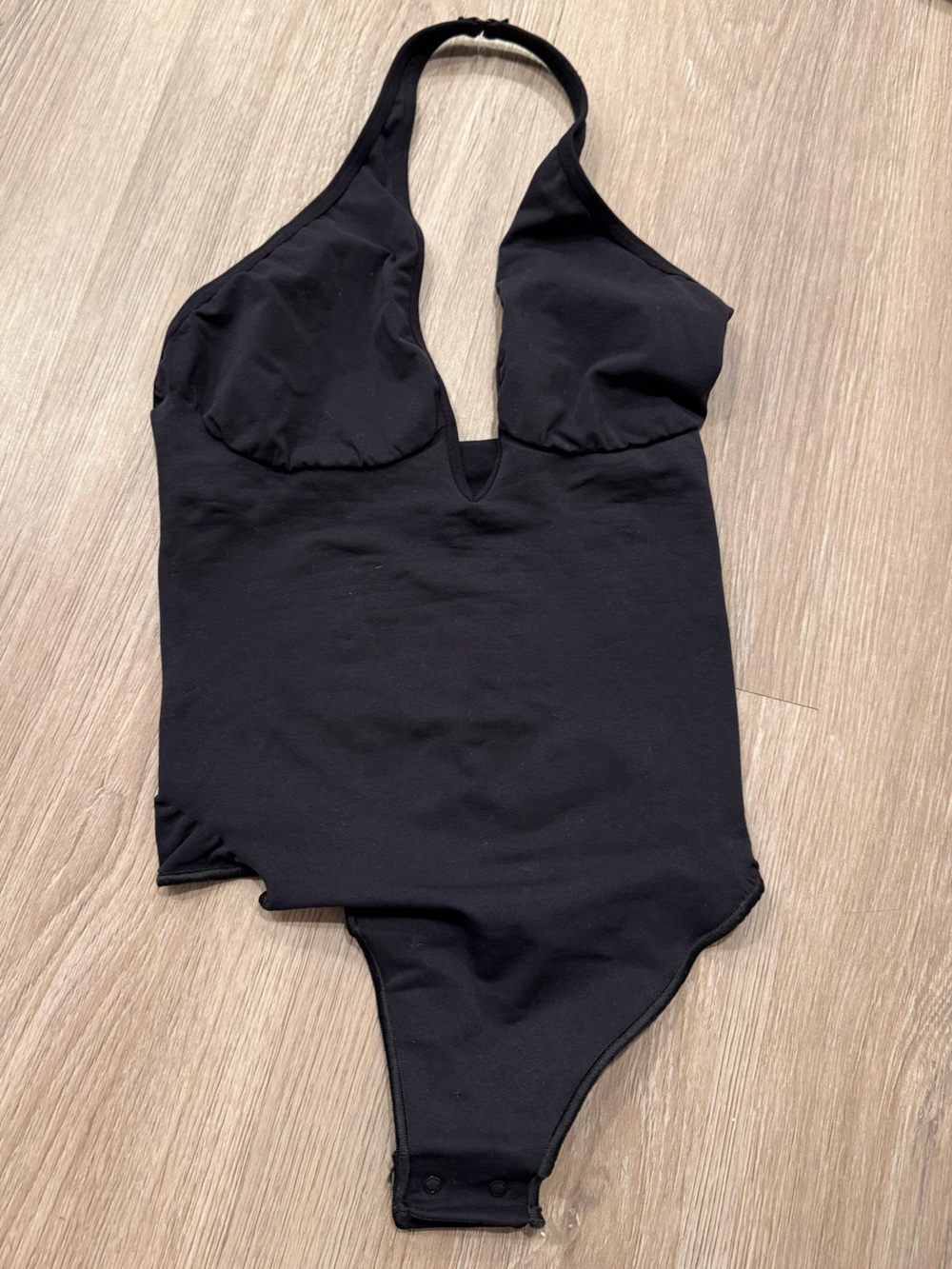 SKIMS Black Deep-V Halter Bodysuit